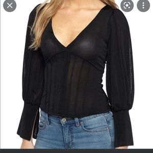 Free People Killer Queen V-neck Blouse Black